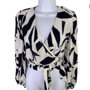Express Black and Cream Wrap Top